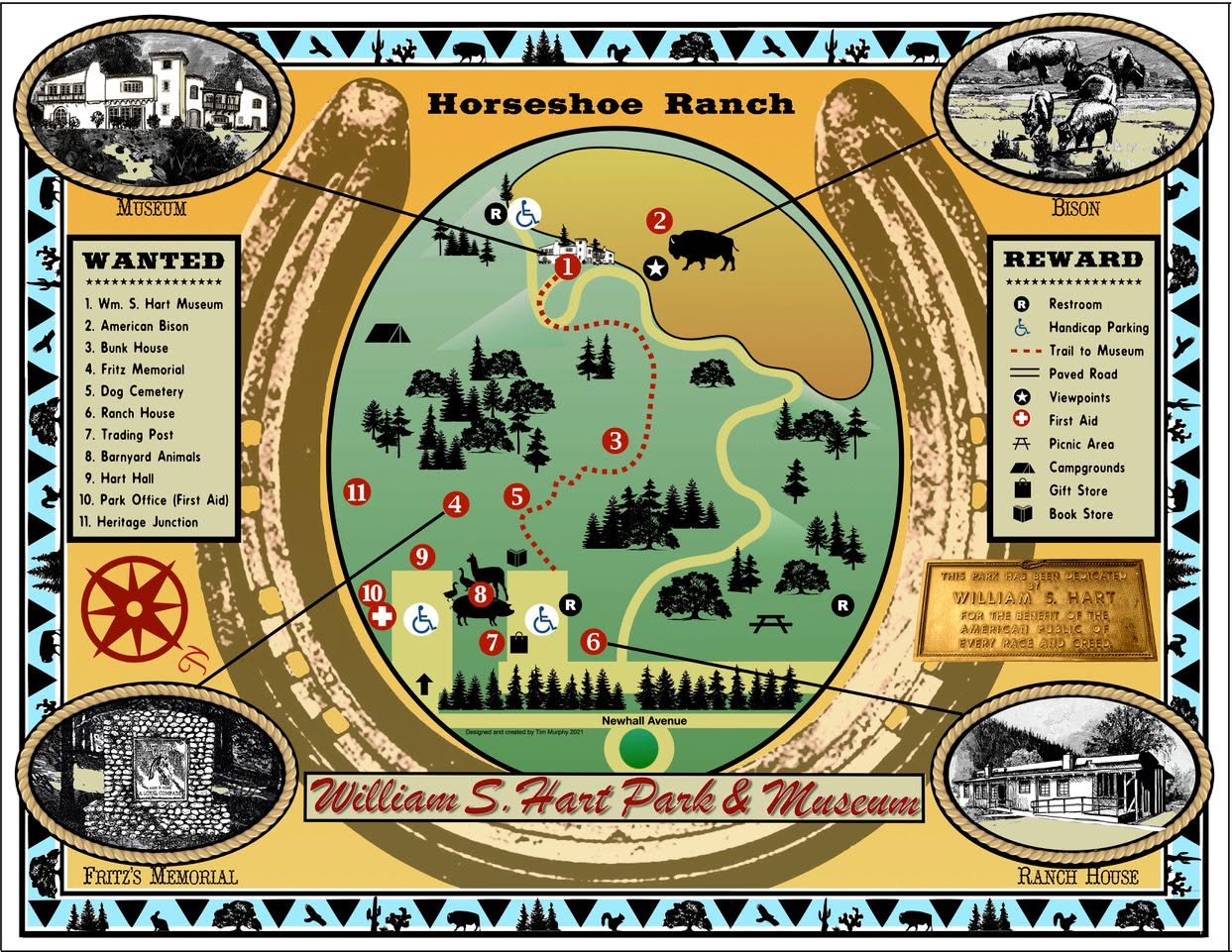 William S. Hart Park and Museum Illustrated Fun Map by Tim Murphy